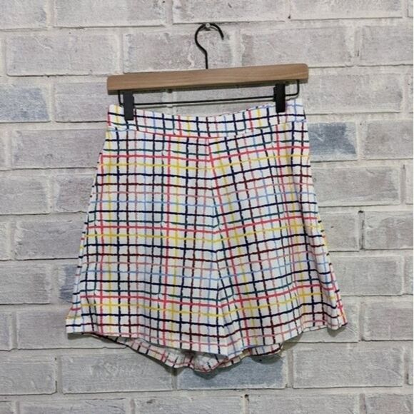NWT Modcloth Collectif shorts rainbow gingham plaid high rise waist 6 S - Picture 3 of 7